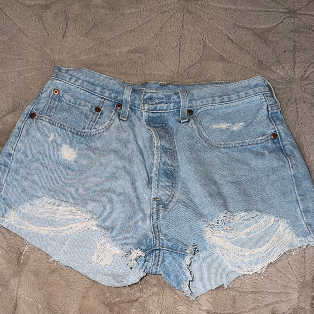 Levi's Light Blue Distressed Denim Cutoff Shorts